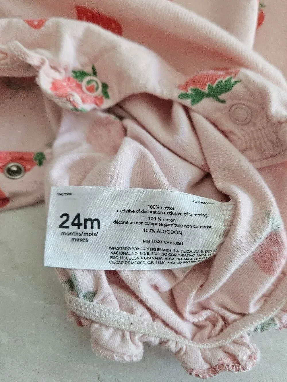 Carter's Light Pink Strawberry Print Romper Size 24M
